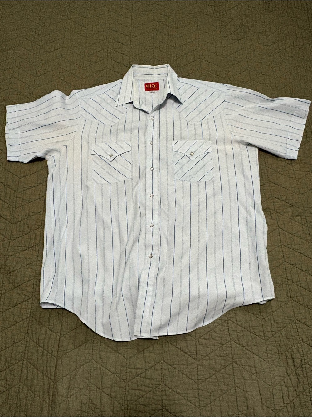 Ely Plains Pearl Snap Western Shirt Men’s L White Blue Stripe